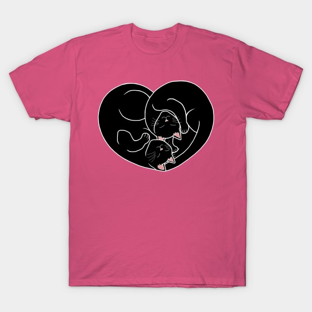 Cute Black Cat Heart T-Shirt by Art by Deborah Camp